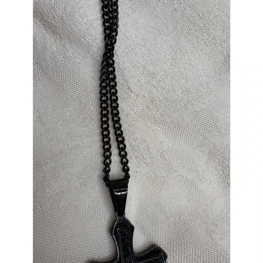 Black Stainless Steel Cross Pendant Necklace Mens Womens Religious Faith Jewelry